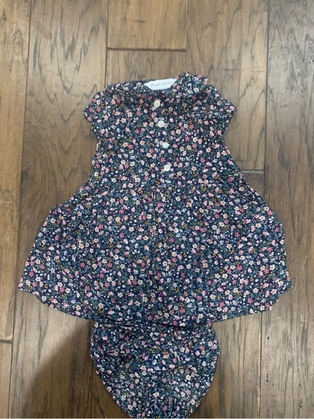 Ralph Lauren Navy Floral Baby Dress with Matching Bloomers